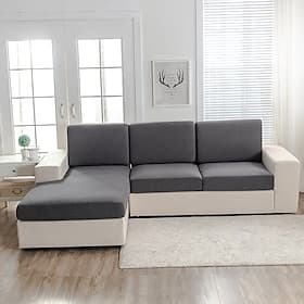 Stretch Seat Cushion Cover, Solid Color Jacquard  Reactive Print Sofa Cushion Slipcovers, Durable Polyester Replacement Furniture Protector