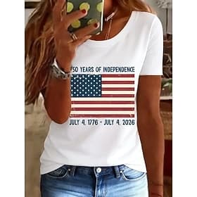 Amerikaanse onafhankelijkheidsdag Dames T-shirt Afdrukken Grafisch Amerikaanse vlag Vintage Modieus Casual Korte mouw Strakke ronde hals Normale tops Casual Da thumbnail 5