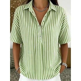 Women's Shirt Striped Vacation Fashion Daily Sleeveless Turndown Regular Tops Casual Daily Yellow Light Green Pink Red Brown Summer Spring