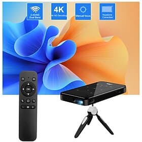 Smart DLP Mini Projector with 5G WiFi Bluetooth, Portable Pocket Projector Support 4K Decoding, Keystone Correction, Manual Focus, Touchpad Control, Movie Proj