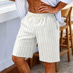 Men's Shorts Linen Shorts Summer Shorts Beach Shorts Drawstring Elastic Waist Striped Vertical Stripes Comfort Breathable Short Daily Outdoor Holiday Vacation
