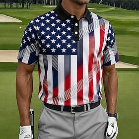 American Independence Day Men's American US Flag Polo Shirts Short Sleeve Polo Shirts Lapel Casual Athleisure Daily Wear Festival Outfit 3D Print Buttons Sprin