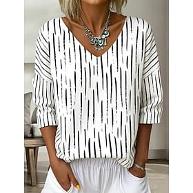 Women's Shirt Print Graphic Geometric Elegant Bohemia Active 3/4 Length Sleeve V Neck Regular Tops Casual Daily Holiday Blue Black Pink Summer Spring