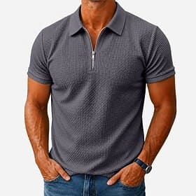 Herren Polohemd aus Eisseide-Seersucker Textur Lässig Ferien Umlegekragen Kurzarm Mode Basic Einfach Knöpfe Kühlung Frühling  Sommer Blau Schwarz Weiß Grau Pol thumbnail 3