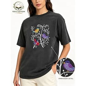 Women's T Shirt Graphic Bird Vintage Fashion Stylish Short Sleeve Crew Neck Regular Tops Casual Daily Gray Summer Spring