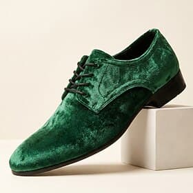 Men's Green Velvet Derby Shoes, Luxury Lace-Up Dress Shoes, Retro Fashion Formal Shoes for Wedding, Party, Evening Events