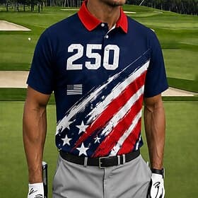 4. juli 2026 250. Herre Amerikansk amerikansk flagg Golf Sports poloskjorter Kortermet Poloskjorter Skjorter med krage Fritid treningsklær 3D-utskrift Knapper thumbnail 4