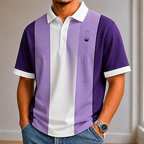 Homme Bloc de Couleur Chemise de bowling Polo Manche Courte Polos Revers Occasionnel École Athleisure Tenue de travail Fête Impression 3D Boutons Maille Respir