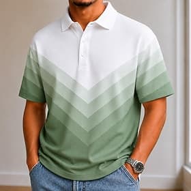 Homme Bloc de Couleur Géométrique Polo Manche Courte Polos Revers Occasionnel École Athleisure Tenue de travail Fête Impression 3D Boutons Maille Respirante Pr thumbnail 2