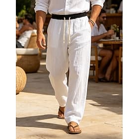 Homme Pantalons en Lin Pantalons Pantalon d'été Pantalons de Plage Cordon de serrage Avec Poches Taille Élastique Uni Confort Respirant Quotidien Extérieur Pla