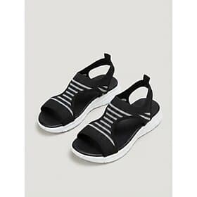 Women's Black Striped Breathable Knit Open Toe Walking Sandals – Lightweight Cushioned Comfort Sandals for Summer Travel, Vacation and Everyday Wear