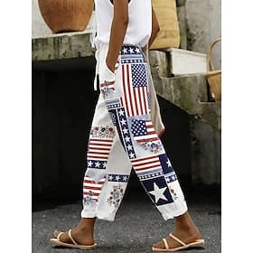 Women's Slacks Casual Pants Vacation Casual Ankle-Length NaturalPantsAmerican Independence Day Graphic Flag American Flag Drawstring Patchwork Pocket Comfy Com thumbnail 2