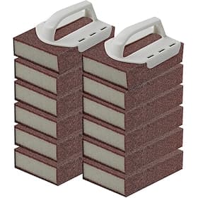 12pcs Magic Cleaning Carborundum Sponge with 2 Handles Rust Foam Cleaning Eraser for Pots, Pans, Sink, Grill, Household Cleaning Emery Sponges for Kitchen, Bat