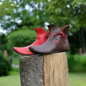Vintage Mittelalterlich Renaissance Schuhe Stiefel Flache Jazzstiefel Fee Ranger Elfen Farbblock Kostüm Herren Damen Keltisch Seeräuber Fantasie Halloween Karn