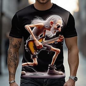Men's Guitar Old Man T Shirt Short Sleeve T shirt 3D Print Crew Neck Shirt Funny Casual Daily Street Blue Blue 2# Black Summer Spring Clothing Apparel S M L XL