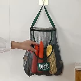Space-Saving Hanging Kitchen Storage Bag, Ventilated Mesh Produce Pouch, Portable Handheld Organizer, Sturdy Reusable Net Bag For Storing Fruits, Veggies, Garl