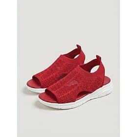 Women's Red Breathable Knit Open Toe Sport Sandals – Lightweight Cushioned Walking Sandals for Summer Travel, Vacation and Everyday Comfort