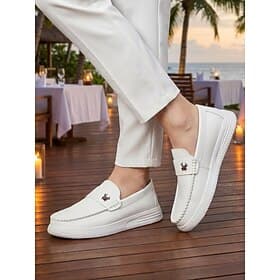 Men's White Slip-On Loafers - Lightweight Comfort Casual Dress Shoes - Elegant Resort Evenings Footwear for Vacation Dinners, Seaside Parties and Smart Casual