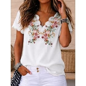 Women's T Shirt Summer Tops Blouse Tee Floral Graphic Elegant Bohemia Fashion Short Sleeve V Neck Regular Tops Casual Daily Sports Blue Black White Green Summe