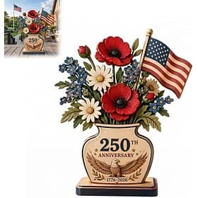 250th Anniversary Patriotic Flower Wooden Block Centerpiece, Handcrafted Patriotic Wooden Ornaments, American Flag Floral Eagle Centerpiece, 4th of July Desk D