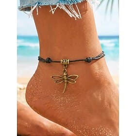 Women's Dragonfly Pendant Anklet, Adjustable Rope Bracelet with Vintage Charm, Boho Beach Foot Jewelry for Summer, Parties  Holidays
