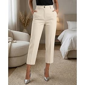 Women's Straight Elegant Vintage Stylish Ankle-Length High Waist Solid Color Plain Comfort Micro-elastic Office Vacation Formal Apricot Dark Gray Black White S