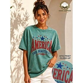 Amerikaanse onafhankelijkheidsdag Dames 100% Katoen T-shirt Vintage gewassen tops Afdrukken Grafisch Brief Vintage Modieus Stijlvol Korte mouw Strakke ronde ha
