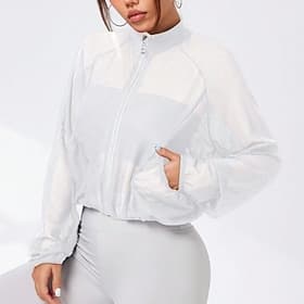 Mulheres Cor Sólida Camisa de treino Jaqueta esportiva de tênis Manga Longa Zíper Bolsos Secagem Rápida Leve Pavio Humido Respirável Tênis Golfe Corrida Colari