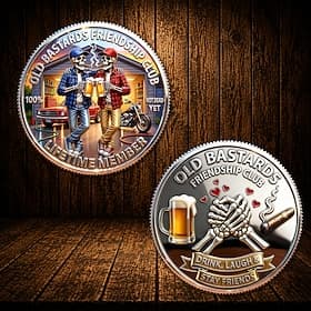 Friendship Club Challenge Coin Old Bastards Funny Skeleton Beer Mug  Cigar Collectible Coin, Drink Laugh Stay Friends, Lifetime Member Gift