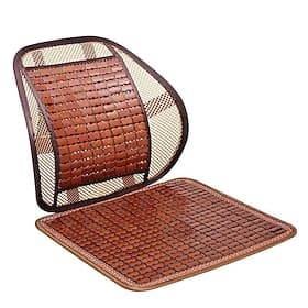 Bamboo Beaded Car Seat Cushion and Lumbar Support Set, Breathable Cooling Wood Bead Seat Cover for Car  Office Chair, Summer Mesh Back Support with Massage Eff
