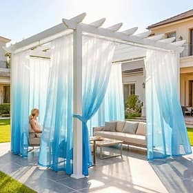 Outdoor Sheer Curtains for Patio, 1 Panel  Waterproof Rod Pocket Gradient Indoor Voile Sheer Curtain for Living Room, Bedroom, Porch, Pergola, Yellow, W52 x L8