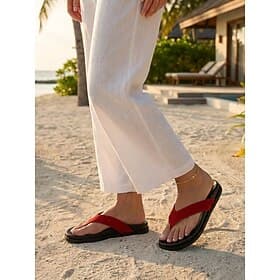 Rote Damen-Strand-Flip-Flops – leichte Zehentrenner aus Wildleder mit rutschfester Sohle für sommerliche Strandurlaube und Sandstrände tropische Inselurlaube — image 1