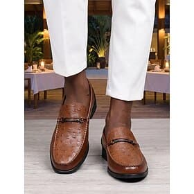 Men's Brown Penny Loafers - Soft Lightweight Comfort Casual Dress Shoes - Elegant Resort Evenings Footwear for Holiday Dinners, Seaside Parties and Smart Gentl