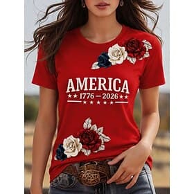 Amerikaanse onafhankelijkheidsdag Dames T-shirt Afdrukken Grafisch Amerikaanse vlag Vintage Modieus Casual Korte mouw Strakke ronde hals Normale tops Casual Da thumbnail 8