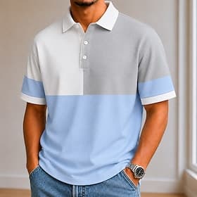 Homme Bloc de Couleur Géométrique Polo Manche Courte Polos Revers Occasionnel École Athleisure Tenue de travail Fête Impression 3D Boutons Maille Respirante Pr thumbnail 3