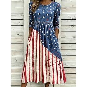 Giorno dell'Indipendenza Americana Per donna Abito Midi Abito a Tubino Vacanza Festa Casual Quotidiano Abito Estivo Abito Primaverile Vestibilità regolare Band thumbnail 2