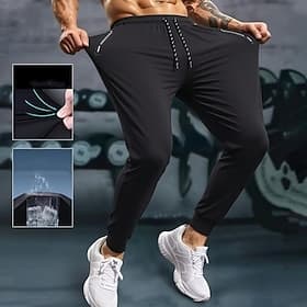 Men's Joggers Trousers Casual Pants Outdoor Pants Drawstring Pocket Elastic Waist Solid Color Quick Dry Lightweight Knee Length Daily Outdoor Holiday Vacation