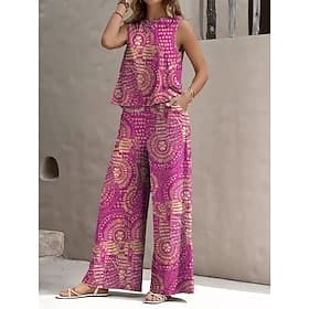 Women's Two Piece Sets Pants Sets Sleeveless Crew Neck Round Neck Graphic Geometric Vacation Daily Casual Daily Vacation Black Royal Blue Fuchsia Spring  Summe