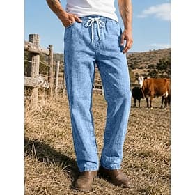 Homme Pantalons Pantalon décontracté Pantalon d'été 100% Coton Pantalons Amples Cordon de serrage Taille Élastique Jambe Droite Uni Confort Respirant Longueur thumbnail 2
