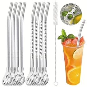 Stainless Steel Straw And Spoon Set, 9-Piece Detachable Mesh Spoon, Reusable Multifunctional Stirring Spoon For Coffee, Milk Tea, Juice  Loose Leaf Tea, Heavy-