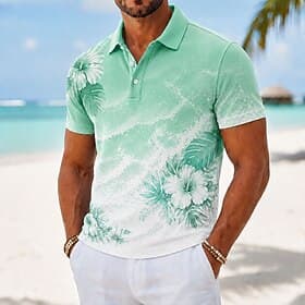 Men's Floral Hawaiian Polo Shirts Short Sleeve Polo Shirts Collared Shirts Casual Resort Athleisure 3D Print Buttons Breathable Mesh Spring  Summer Blue Purple