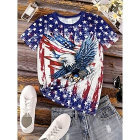 Amerikaanse onafhankelijkheidsdag Dames T-shirt Afdrukken Grafisch Vlag Brief Vintage Modieus Stijlvol Korte mouw Strakke ronde hals Ronde hals Normale tops Ca thumbnail 3