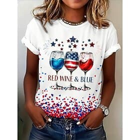 American Independence Day Women's T Shirt Print Graphic Flag Letter Vintage Fashion Stylish Short Sleeve Crew Neck Round Neck Long Tops Casual Daily Weekend Wh thumbnail 2