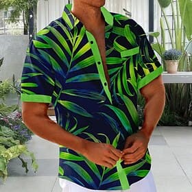 Voor heren Kokosnootboom Tropische planten Hawaiiaans overhemd Tropische shirts Aloha-shirt Korte mouw Hawaii Dagelijks Feestdagen Zomer Lente Strijkijzer 3D-a thumbnail 2