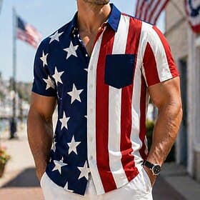 Herre 4. juli USAs 250-årsjubileum Amerikansk flagg Skjorte Sommerskjorte Skjorte med knapper Kort Erme Patriotisk utendørs Ferie Sommer Vår Aftæpning 3D-utskr