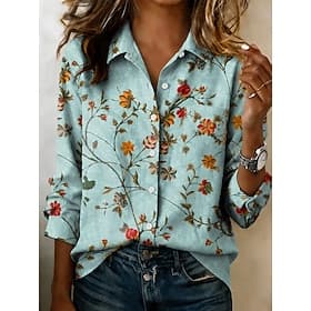 Women's Shirt Buttons Print Floral Graphic Vintage Stylish Basic Long Sleeve Collar Shirt Collar Regular Tops Casual Daily White Purple Orange Green Summer Spr