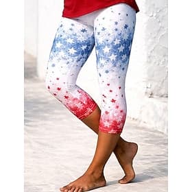 Women's Chinos Leggings Vacation Fashion Streetwear Capris High WaistPantsAmerican Independence Day Floral Graphic American Flag Print Comfort Soft Comfortable