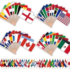 48 Countries Wooden Handheld Flags on Stick for World Soccer Cup Decorations, 48PCS Double Sides Fabric Handheld Small Flags Banner with 11.8in Pole for Soccer