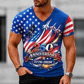 4. Juli 2026 250. Herren Amerikanische US-Flagge T Shirt Kurzarm T-Shirt 3D-Druck V Ausschnitt Hemd Patriotisch Täglich Festival Blau Schwarz Weiß Frühling  So thumbnail 2