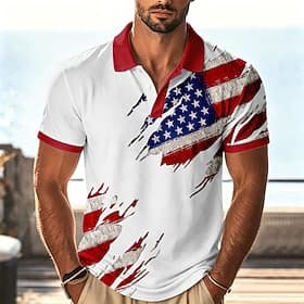 4th of July 2026 250th Men's American US Flag Hawaiian Polo Shirts Short Sleeve Polo Shirts Collared Shirts Casual Athleisure Daily Wear Vacation Wear 3D Print